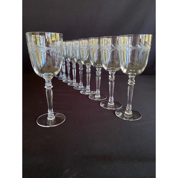 Set of 10 MCM Fostoria Claret Wine Glasses - Laurel Band Etched 1940s Barware - Picture 5 of 8